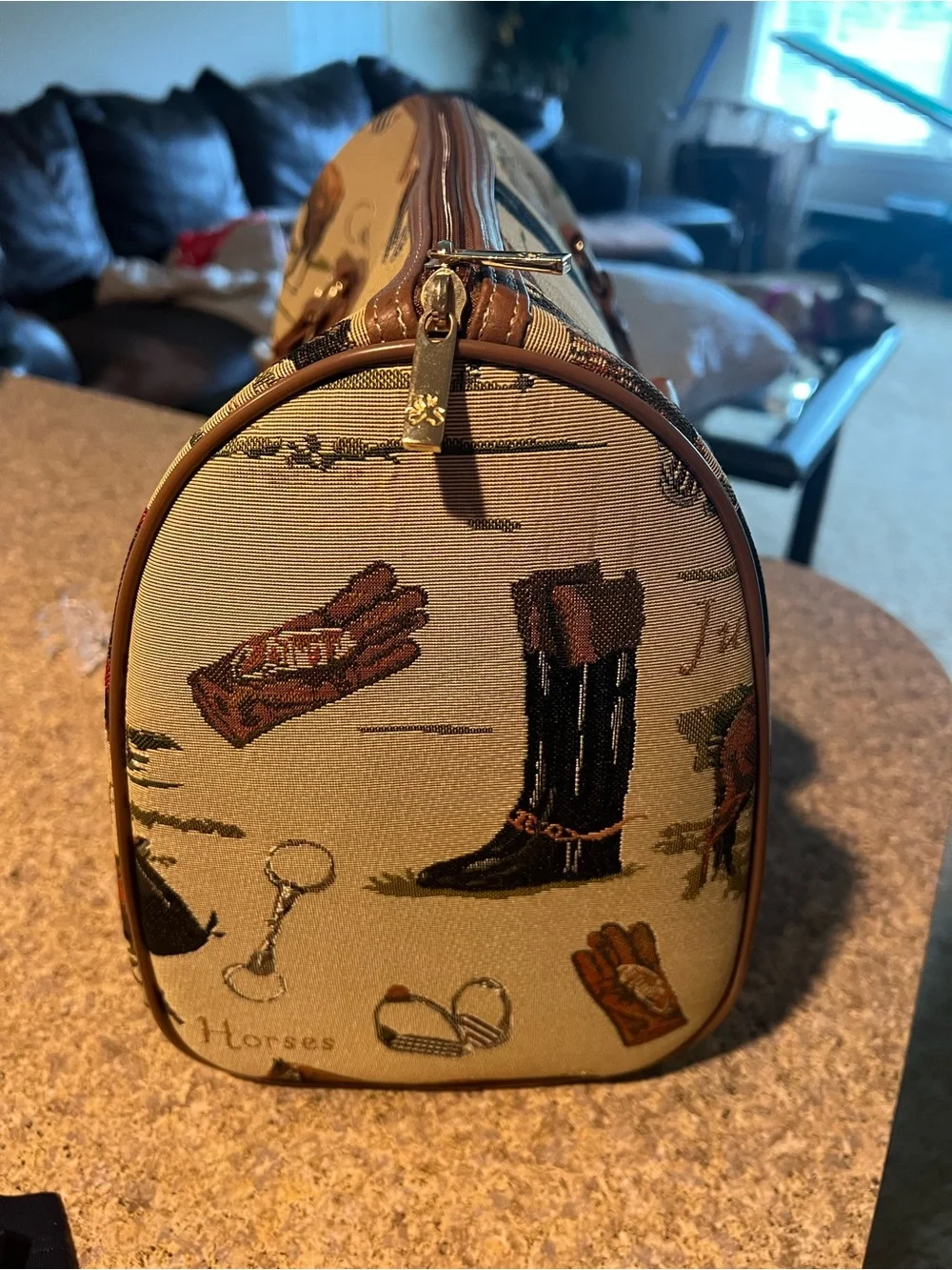 Brown Equestrian Print Tote Bag